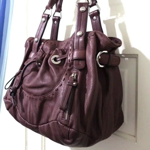 NEW B Makowsky Western Brown 100% Leather Shoulder Bag Purse Magnet Zip Close - Picture 7 of 13